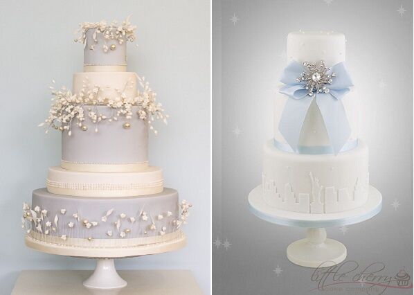 blue and silver winter wedding cakes