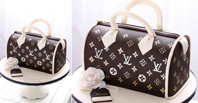 Louis Vuitton Patterns Layout Black Brown Pink Edible Cake Toppers