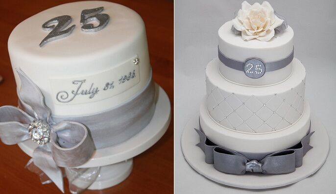 silver anniversary cakes 25th wedding anniversary cakes via The Good Apple left and by Rouvelees Creations right