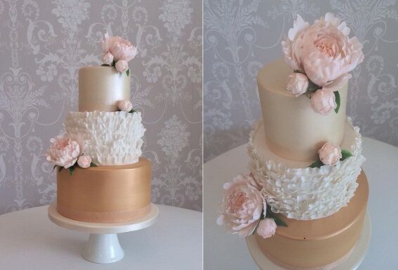 peony and rose gold edible pearls, 2 tier birthday cake